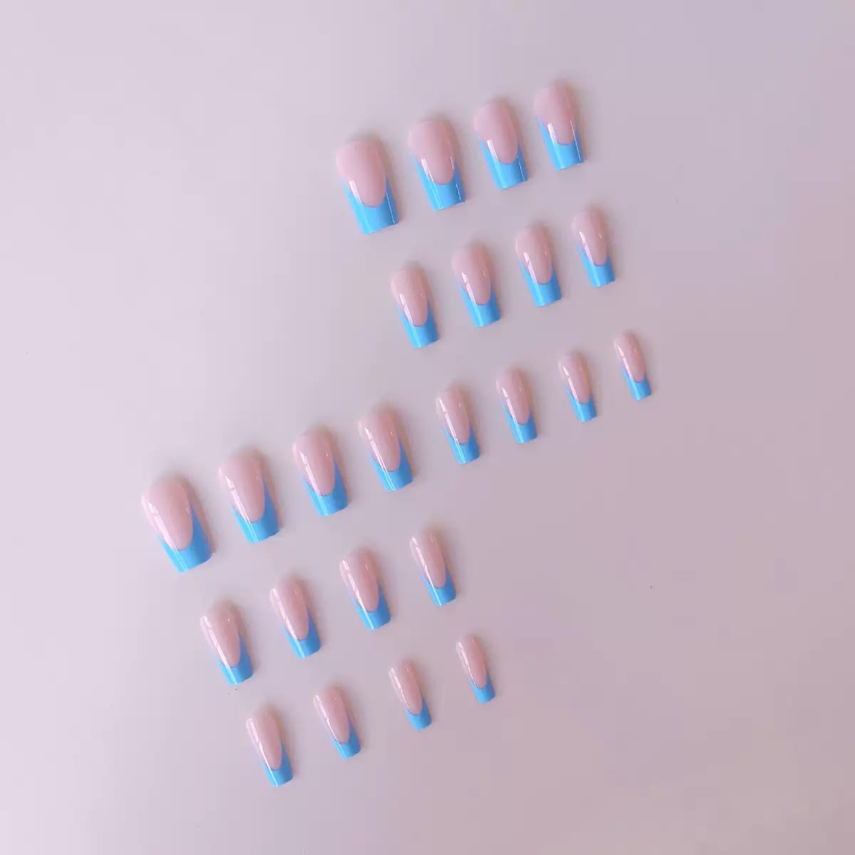 CTTHNBD Medium Press on Nails & Square Press on Toenails Set, Blue French Tip Fake Nails, Glossy False Toenails - for Women 48 Pcs