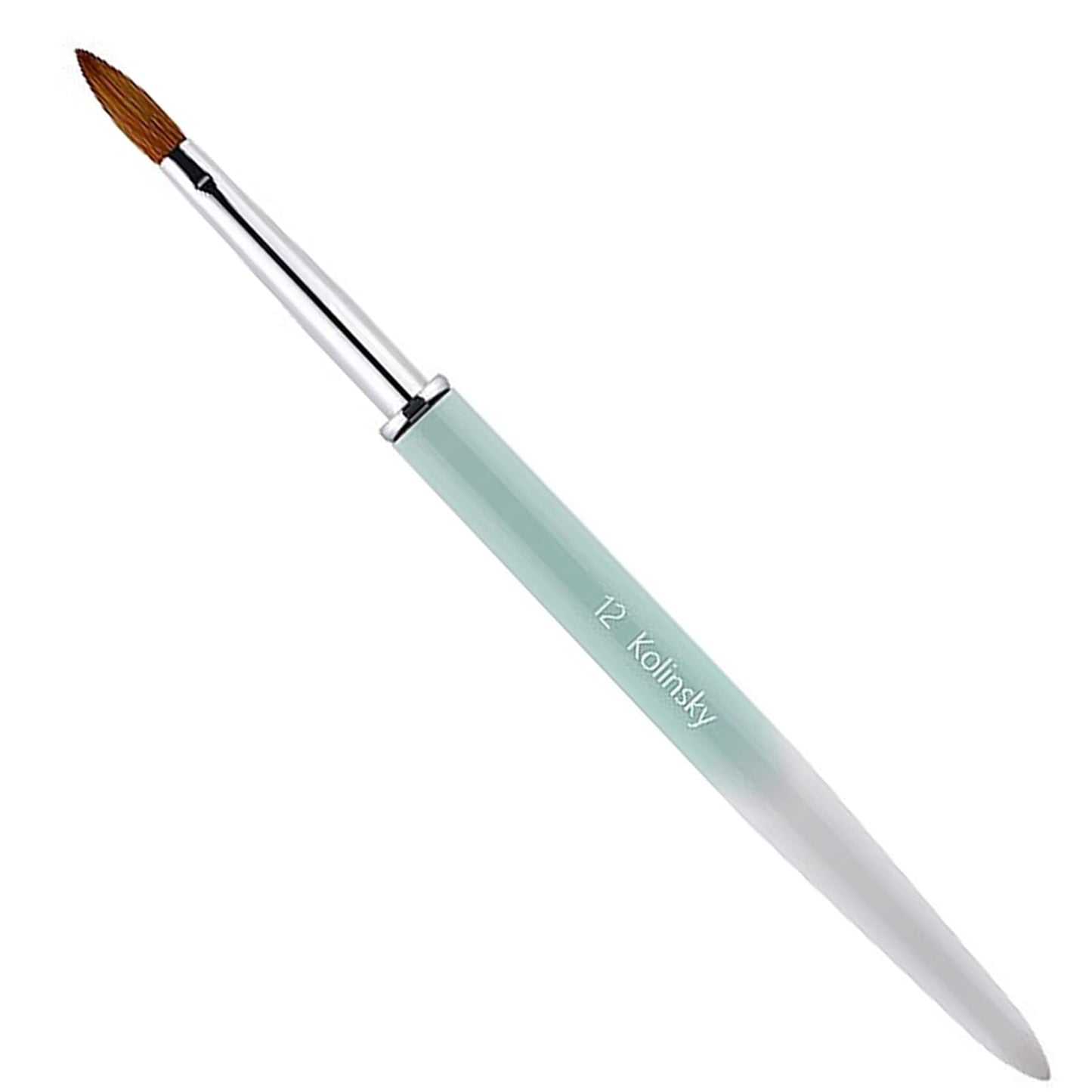 100% Pure Kolinsky Acrylic Nail Brush Size 12, Hair Acrylic Crystal Ombre White Green with Silver Ferrule Round Shaped for Women Girls Manicure Tools Accessories