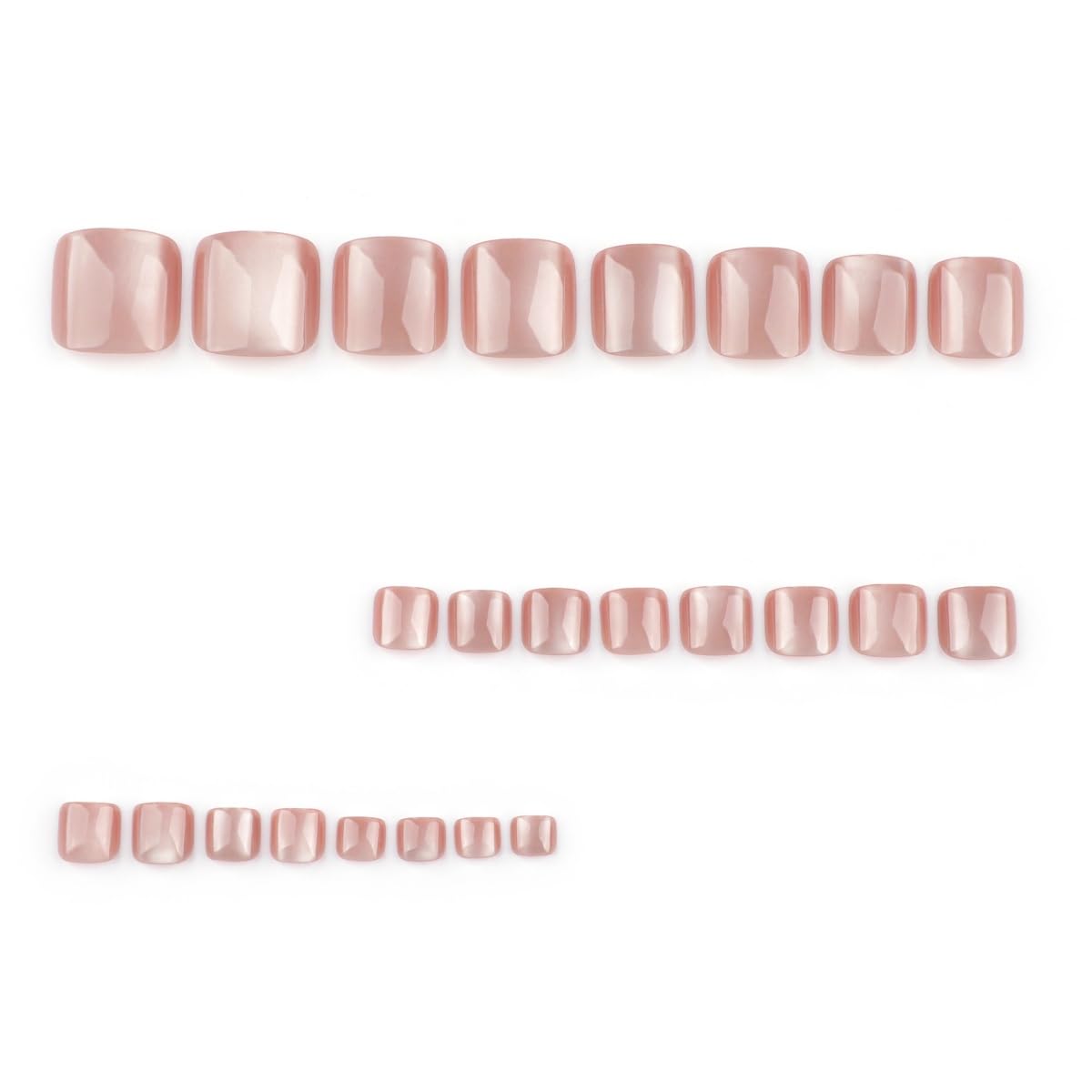 Pink Cat Eye Press on Toenails Glossy Glitter Fake Toe Nails Soft Press Glue On Toenail Full Cover Reusable Shiny Acrylic Toe Nails Cateye Fake Toenails for Women Manicure 24 Pcs
