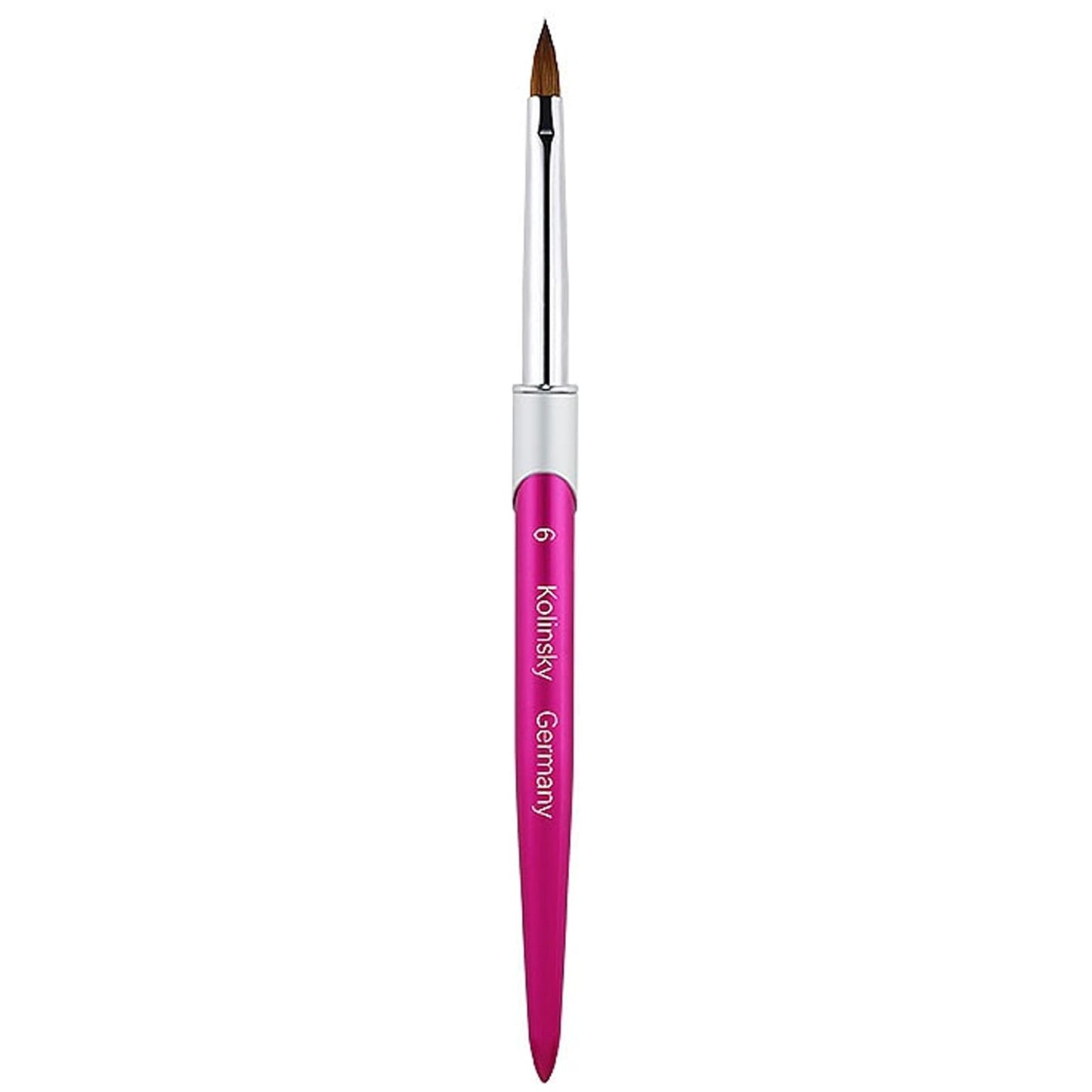 100% Pure Kolinsky Acrylic Nail Brush Size 6, Hair Acrylic Crystal Hot Red Pink with Silver Ferrule Round Shaped for Women Girls Manicure Tools Accessories
