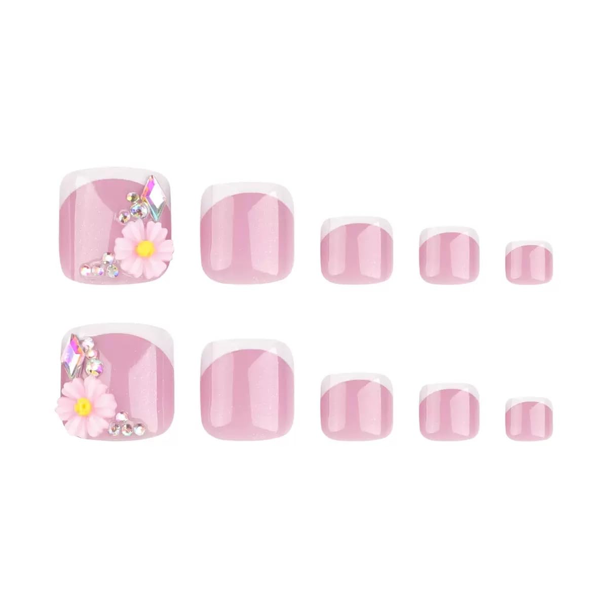 CTTHNBD Press on Toenails - White French Tip Fake Nails - Flower, Short Square, Summer Press on Toe Nails - for Women 24 Pcs