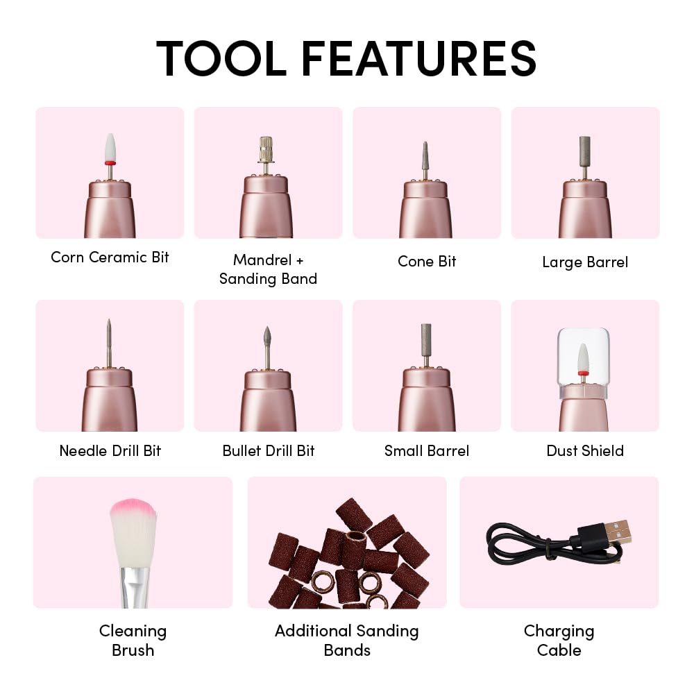 ÉCLAT Cordless Nail Drill, Professional Portable E-File for Gel & Acrylic Removal, Rechargeable Manicure Set with Charging Stand & LED Light, Quiet 13,000 RPM Electric File for Home, Travel, Black