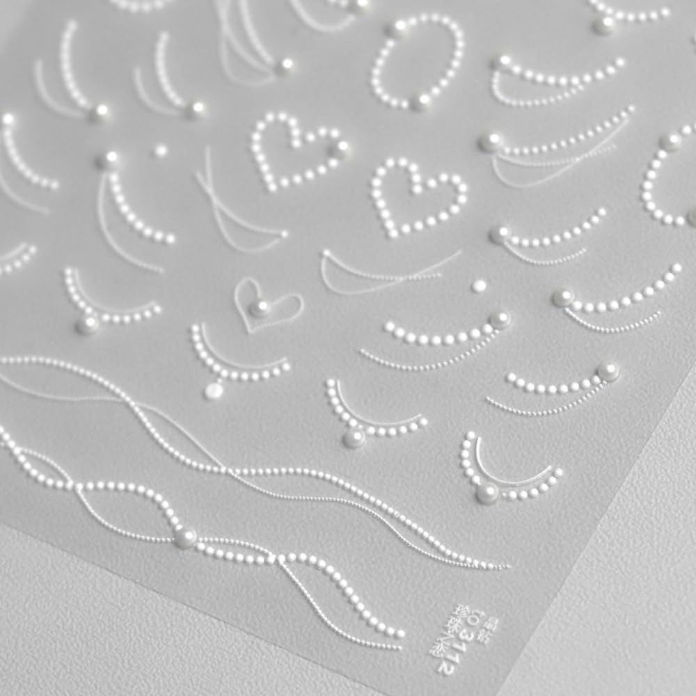 Rhinestones Pearls Nail Stickers 5D Embossed – Premium Salon-Quality Nail Charm Accessories, Easy Application & Self-Adhesive Pearl Chains for DIY Manicure, Nail Art, Press on, Home or Salon Use