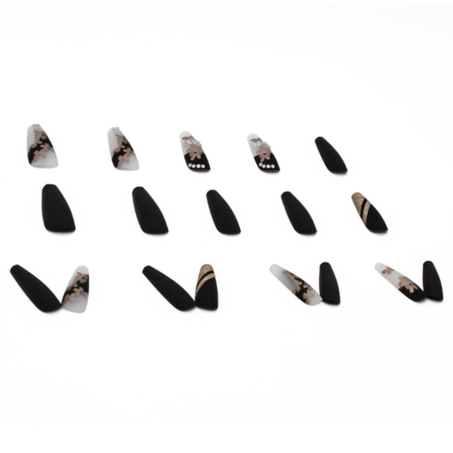 DANMANR Long Press on Nails Square French Fake Nails Full Cover Nude Acrylic False Nails for Women and Girls 24PCS (Black Gold Butterfly)