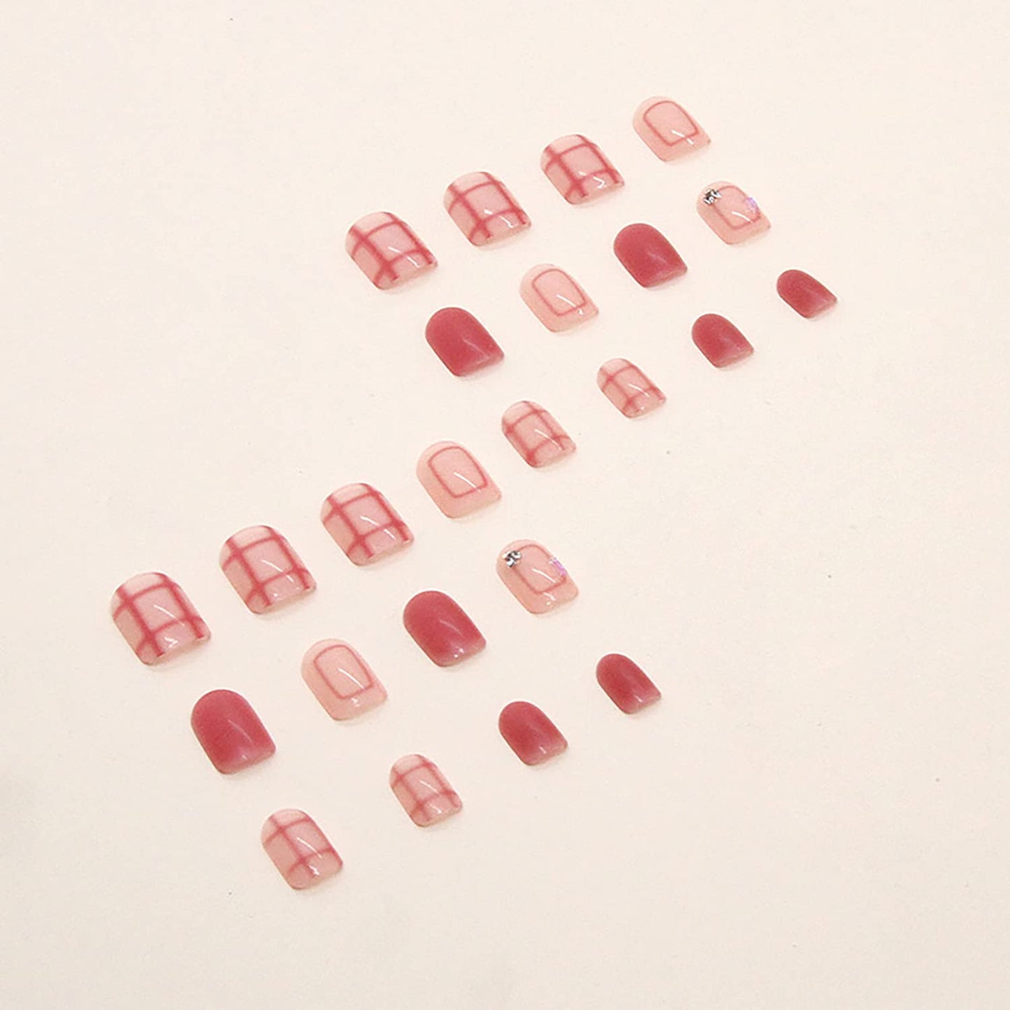 Press on Nails Short Coffin Shape Full Cover Reusable False Nails Kits Glue on Nails with Lattic Designs Artificial Glossy Fingernails Acrylic Fake Nails for Women Stick on Nails Square