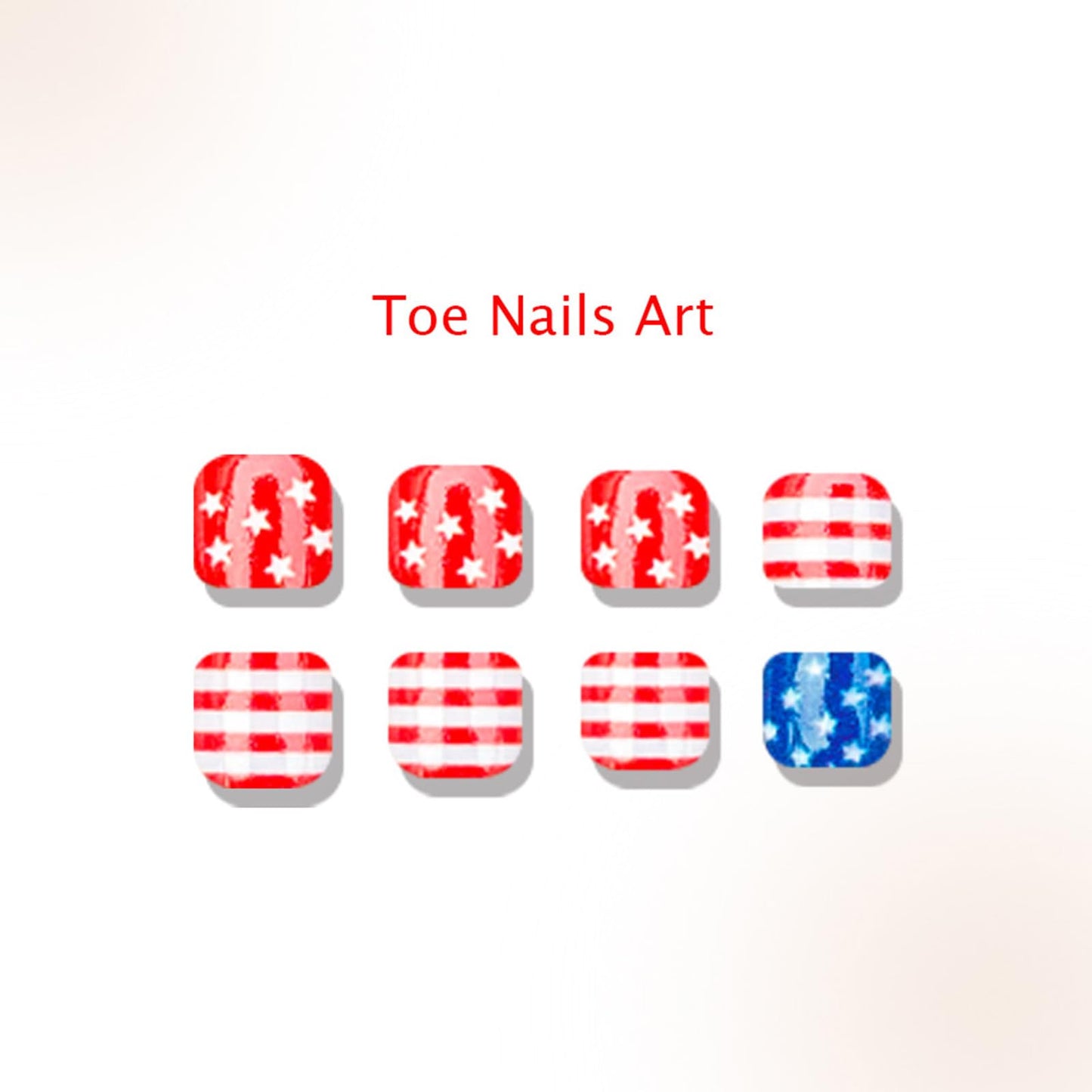 4th of July Press on Toenails Short Square Fake Toe Nails Red Blue Star Toenail Press ons Summer Independence Day Toe Press on Nails Full Cover Reusable Stick on Toenails for Women 24Pcs