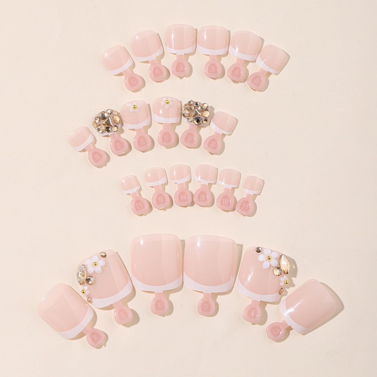 yefiuo Press on Toenails White French Toe Press on Nails Tips Kit Pink Fake Toe Nails Press ons False Toenails 3D Flowers Rhinestones Acrylic Glue on Nails Stick on Nails for Women Nail Supplies 24Pcs