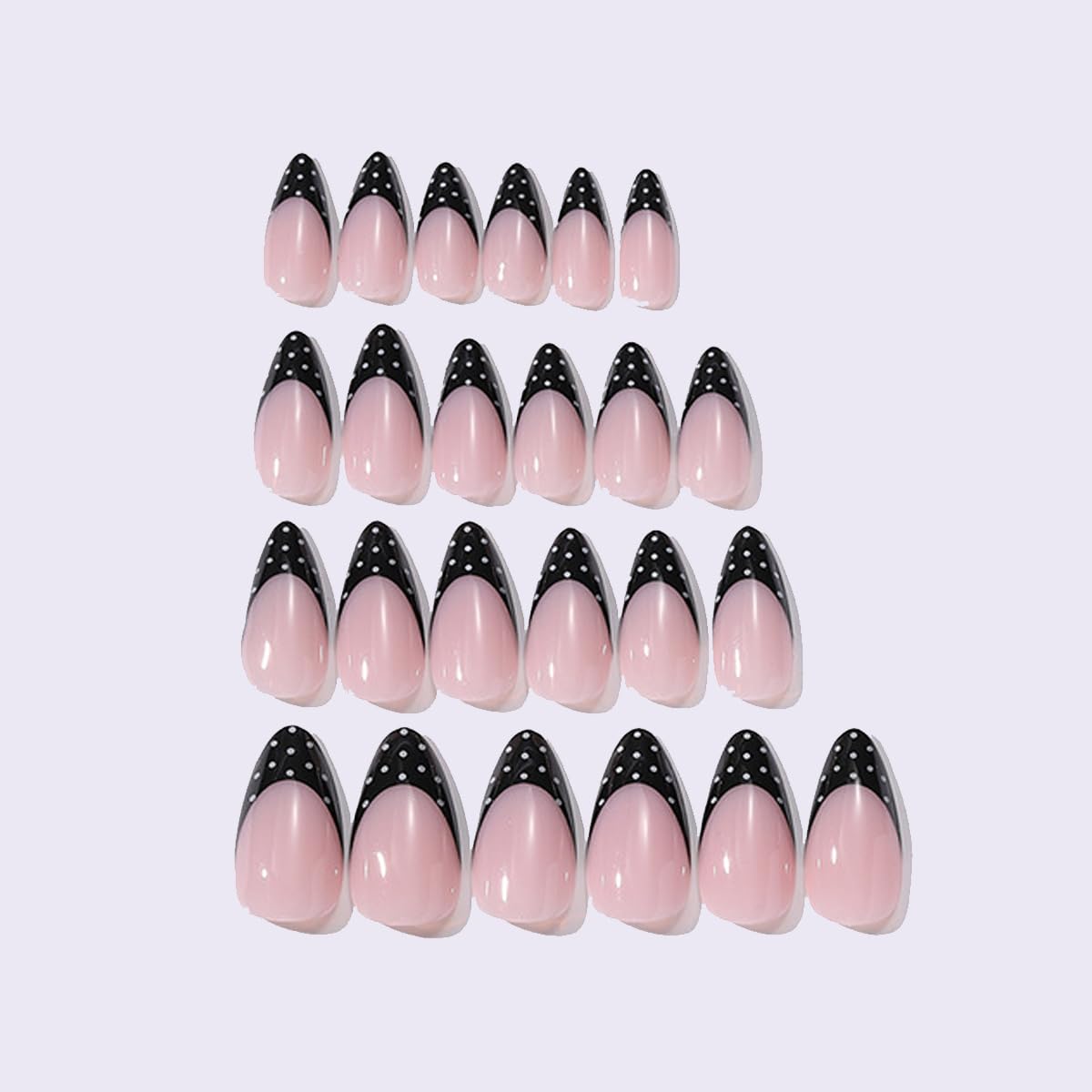 Polka Dot Press on Nails and Toenails Set - Medium Almond Nude Fake Nails, Full Cover Short Square Black False ToeNails, Reusable Glue on Nails for Women Manicure & Pedicure Nail Kit