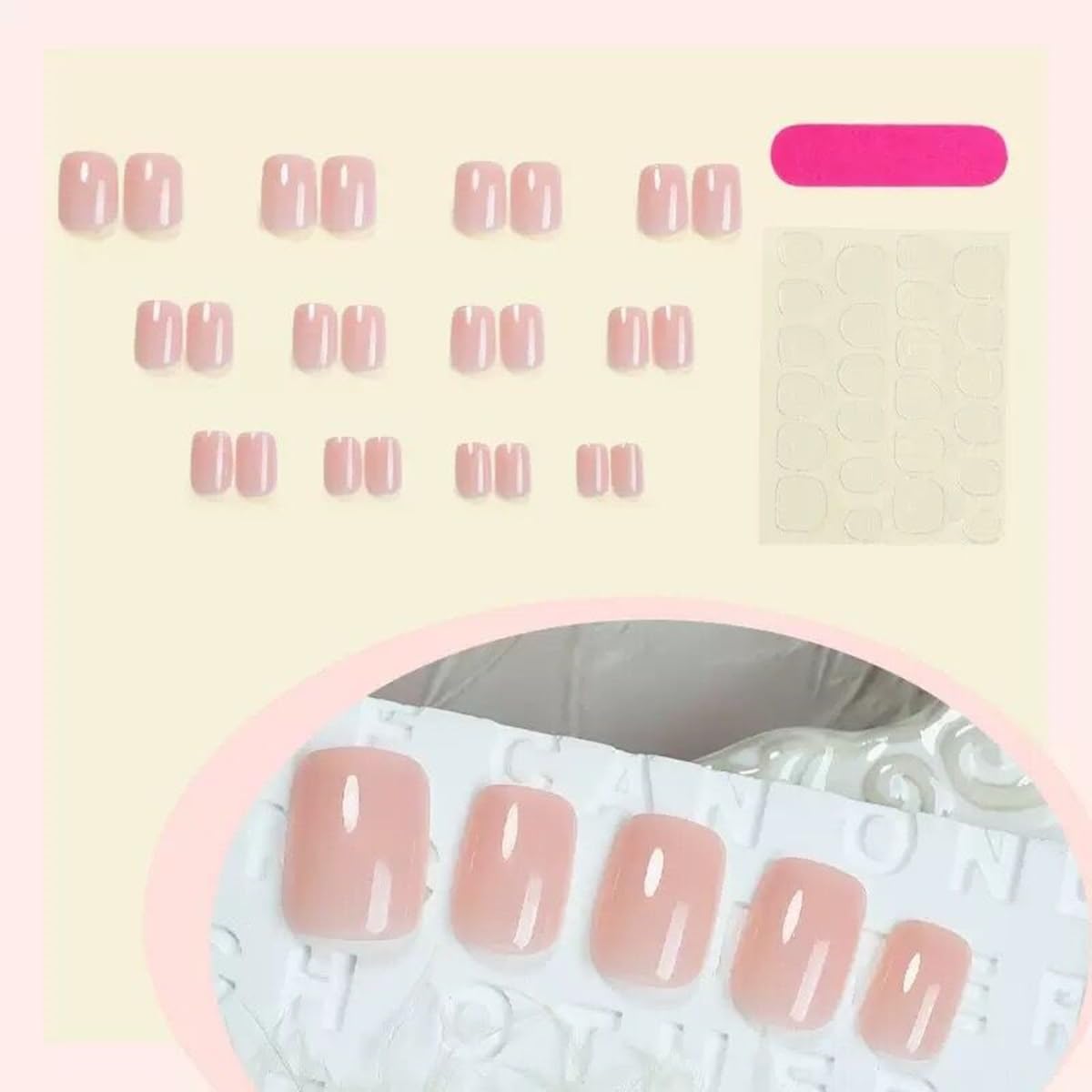 Short Press on Nails Square - Pink Fake Nails wtih Solid Color Design - Cute Acrylic Full Cover Stick on Press ons -for Women 24 Pcs