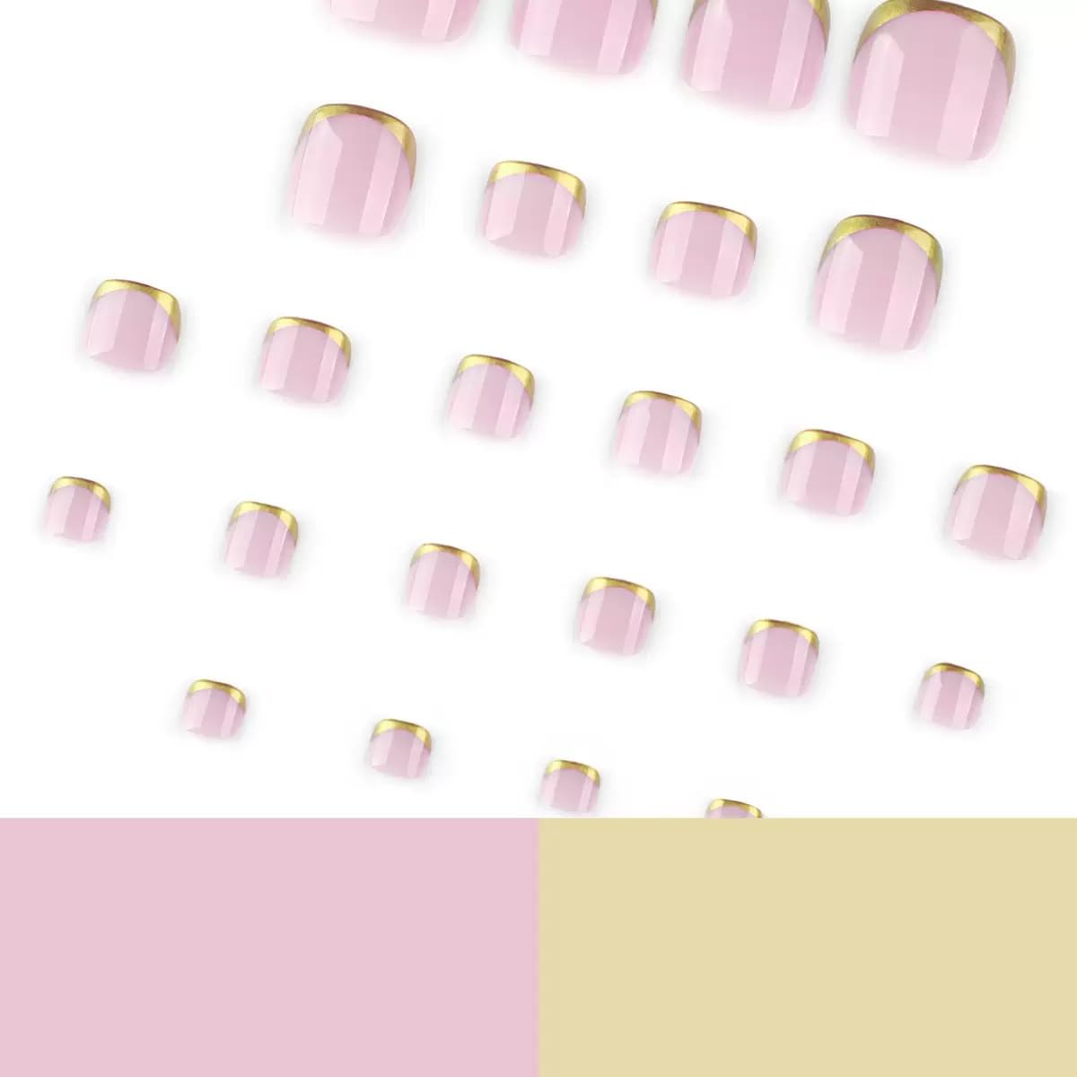 CTTHNBD Press on Toenails - Gold French Tip Fake Toenails - Elegant, Glossy, Summer Press on Toe Nails - for Women 24 Pcs