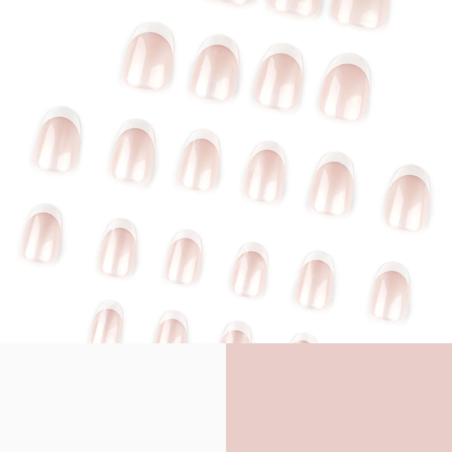 Mivota Oval French Press On Nails Short, White Tip Fake Nails with Sheer Pearl Base, Glossy Reusable Glue On Nails, Elegant French Manicure Stick On Nails for Women, 24 Pcs