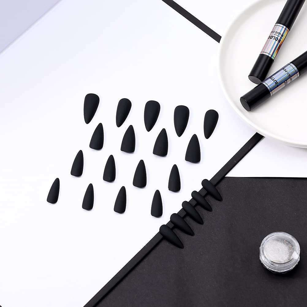 Morily Press-On Nails Bundle | Black Stiletto Matte & Black Stiletto Glossy Crystal | 24Pcs Each Set, Medium Length Long False Fake Nails