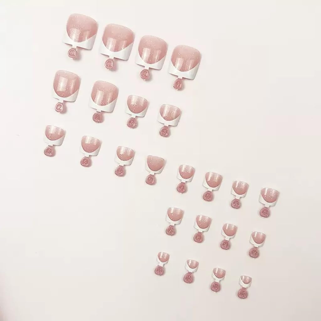CTTHNBD 48Pcs Press on Nails Square & Press on Toenails Set, White French Tip Fake Nails with Glitter Design - for Women Manicure