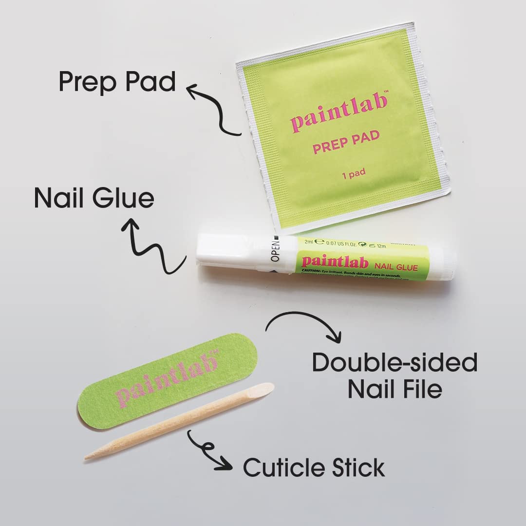 PaintLab Press On Nails - Capri Pink Almond Fake Nails, 24 Nails in 12 Sizes with Glue, Reusable Salon Quality Press On Nails