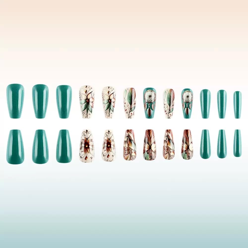 CTTHNBD Yellow French Tip Press on Nails Long - Square Fake Nails with Starfish Design - Glossy Stick on False Nails for Women 24 Pcs