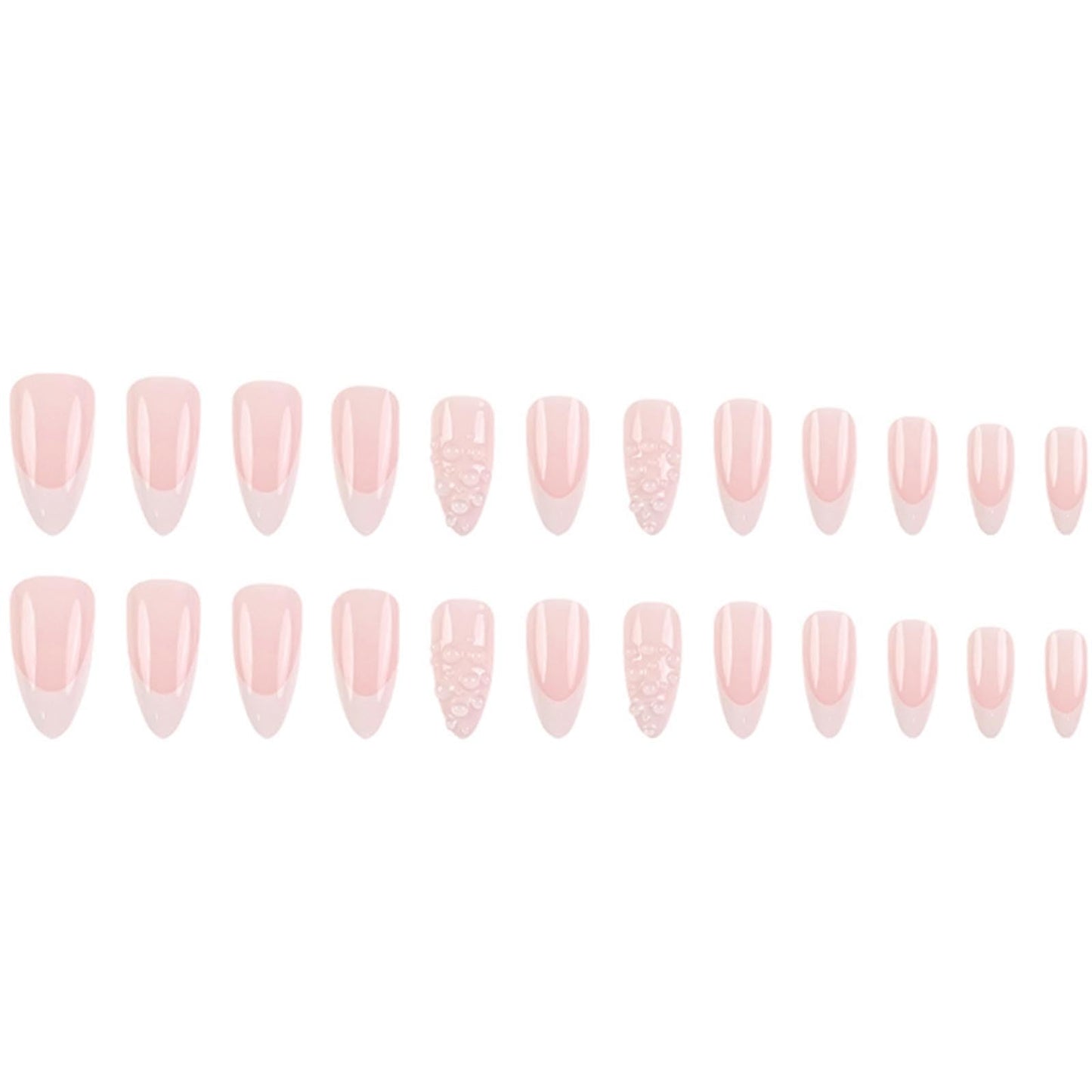DANMANR Short Press on Nails Almond Waterdrop Fake Nails Full Cover Nude Acrylic French False Nails for Women and Girls 24PCS