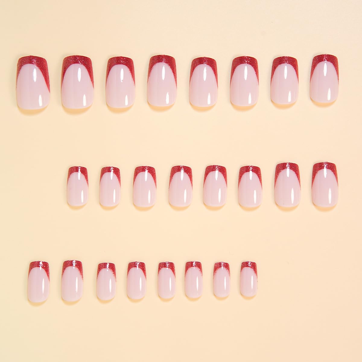 3Packs 72Pcs French Tip Press on Nails Short Square Fake Nails Black Red Silver Glitter Glue on Nails Glossy Shiny Full Cover Acrylic Nails Kit for Women Girls Manicure Deco Set 12 Size
