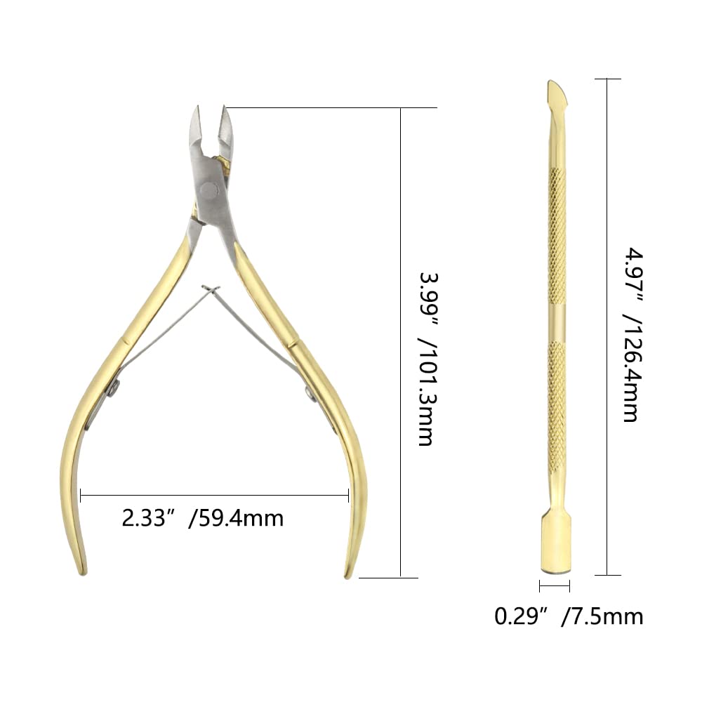 XINMEIWEN 8Pieces Cuticle Trimmer Cuticle Nipper Cuticle Remover Cuticle Cutter with Cuticle Pusher Stainless Steel Cuticle Cutter Clipper Nail Tools for Fingernails and Toenails (Gold)