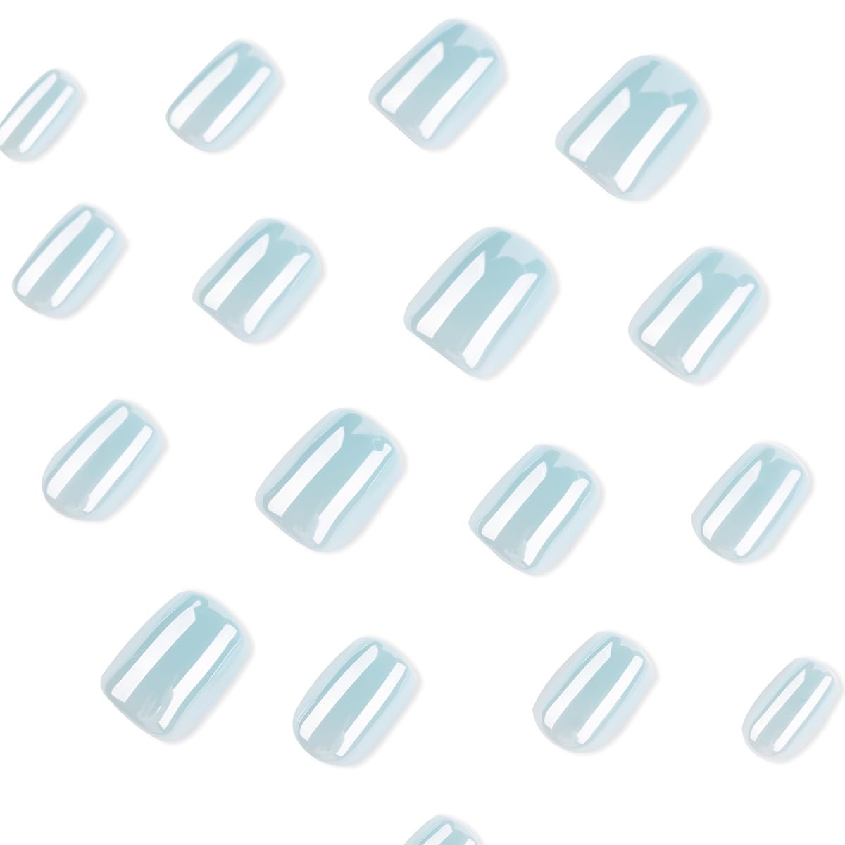 HPYFOI Press On Nails - Short Square, Light Blue Chrome Glazed, 24Pcs - Reusable, Full Cover, Spring Summer Vibes