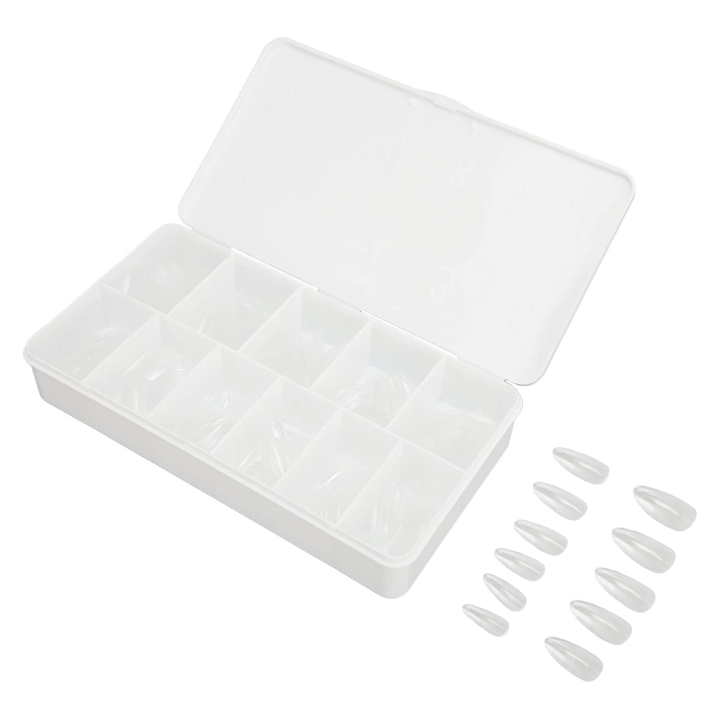 550 Tablets Long Clear Nails Ultra Thin Clear Stiletto Fake Nails Set, Long, Full Cover, Almond Shaped with Rhinestones Designs for Wedding, Dating, Party Acrylic Nail Tips Kit