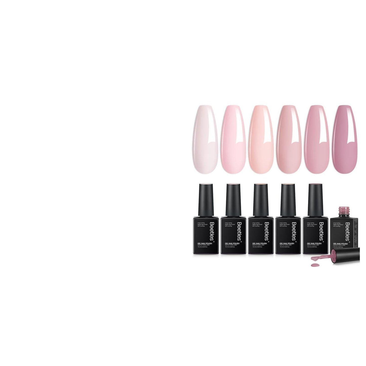 Beetles Milky White Press On Nails Short Squoval, 32pcs 16 Sizes, Soft Gel, Glue and Tabs, HEMA and TPO Free & Nude Pink Gel Polish Set 6 Colors, TPO & HEMA Free, Spring Manicure Kit