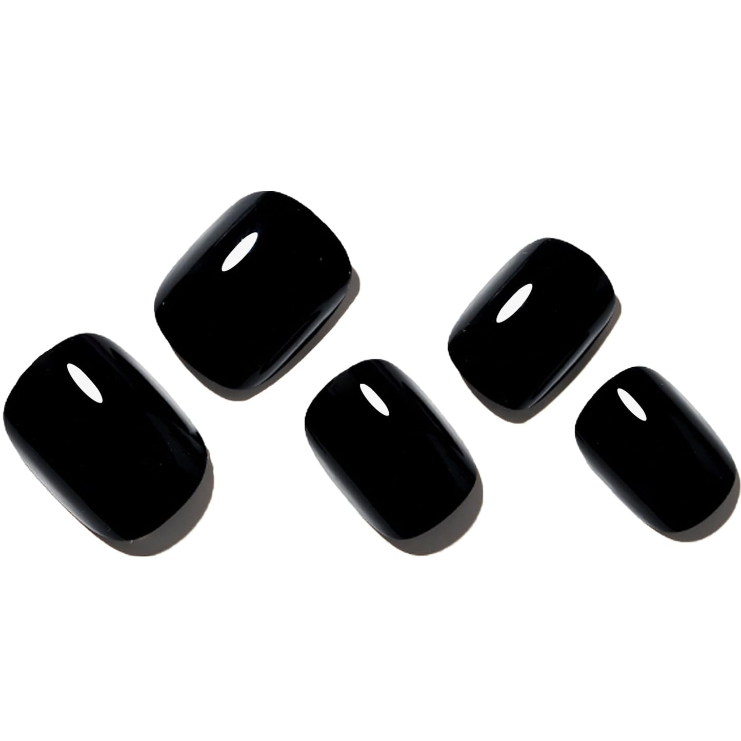 GLAMERMAID Extra Short Press on Nails - Pure Black Fake Nails Short Squoval, Pure White Fake Nails Short Squoval, Natural Round Square Glue on Nails Glossy Gel，Reusable Stick on Full Cover Oval Nail