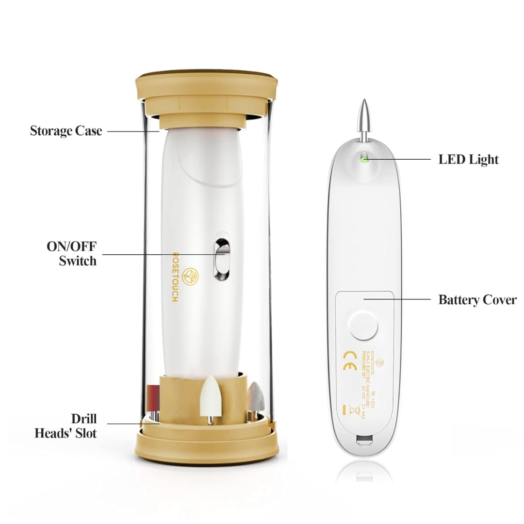 Professional Acrylic Manicure Pedicure Kit, Electric Nail File Set, Cordless Electric Nail Drill Machine, Hand Foot Care Tool for Nail Grind Trim Polish(Gold)