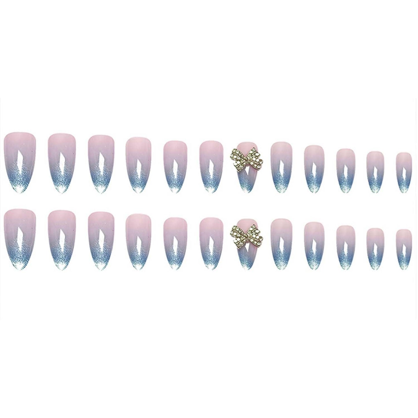 Medium Press On Nails Almond Fake Nails Gradient Glitter With Bow Charms Design Nude False Nails Acrylic Full Cover Glue On Nail Reusable Stick On Nail For Women DIY Manicure Decoration 24pcs