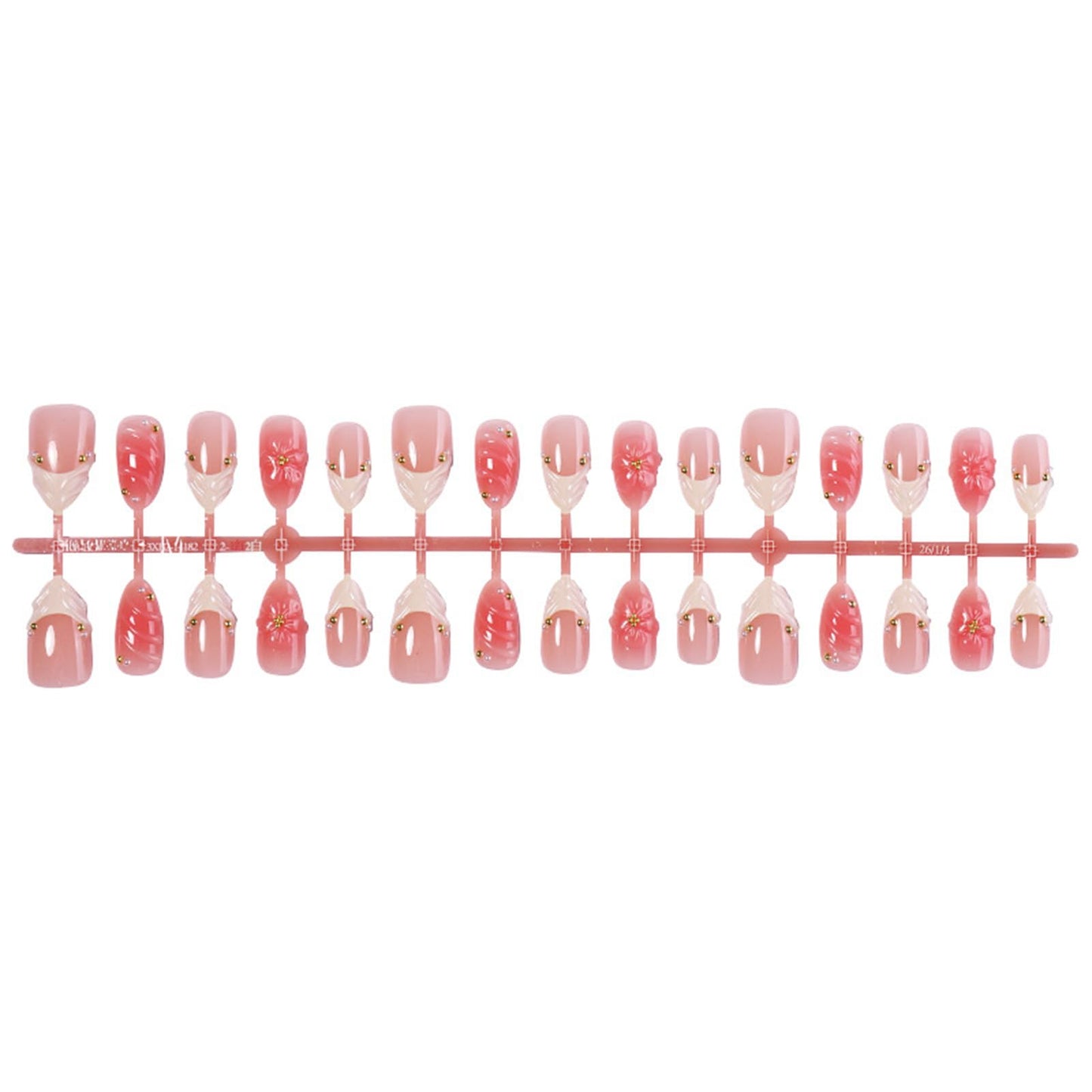 3D Flower Medium Almond False Nails HZJXRT Press on Nails 24 Pcs Curve Line Acrylic Fake Nail Blush Gradient Gel Glue on Nail Glossy White French Tips Stick on Fingernail for Coquette Women Gift
