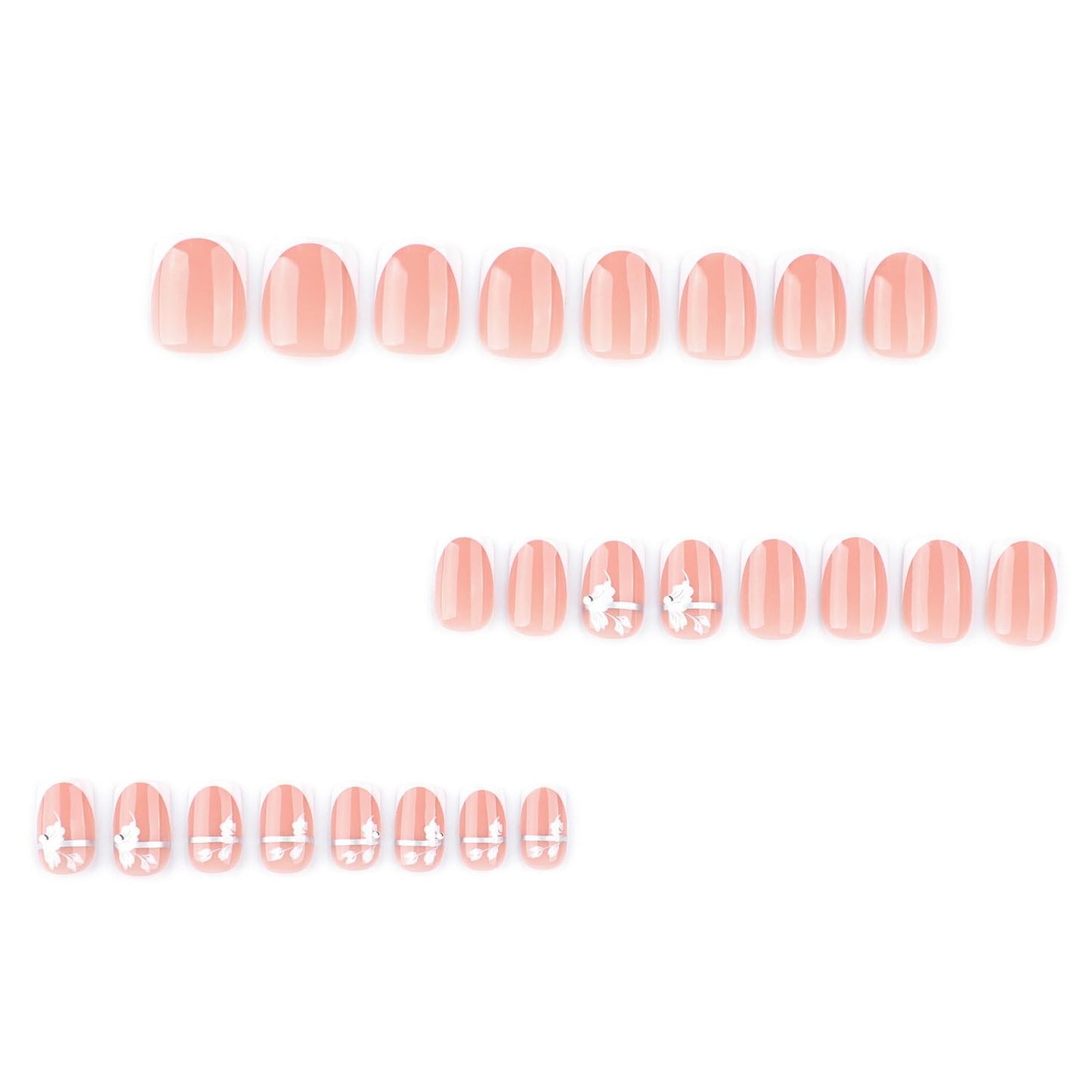 White French Tip Press on Nails Short Square MABKJLF Flower Fake Nails False Nails with Silver Lines Floral Designs Full Cover Glossy Glue on Nails Acrylic Nails for Women Girls 24Pcs