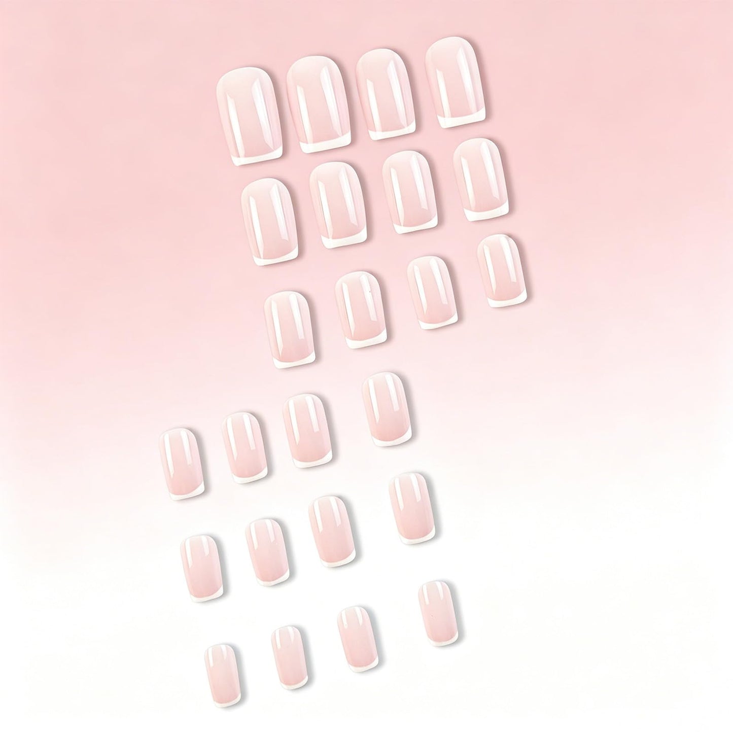 24Pcs French Tip Press On Nails Medium Square Fake Nails Glossy Nude Pink Milky White French Tip False Nails Reusable Acrylic Stick On Nails for Women Daily Home Office Party Wedding