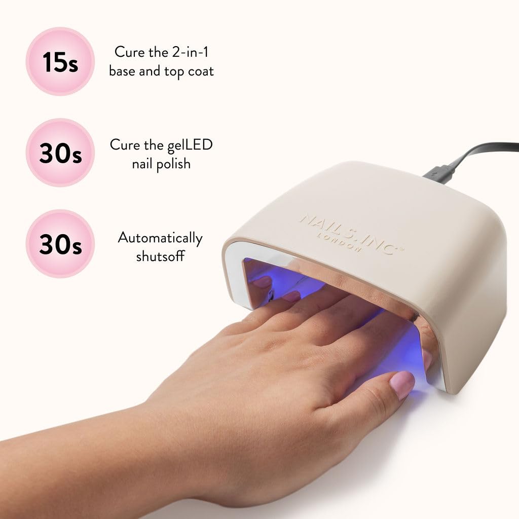 Nails Inc GelLED Portable LED Lamp, Cures in 30 Seconds, Nail Dryer for DIY Gel Nails, Easy Flash Cure Lamp, Automatic Sensor, Plug in USB Nail Light for Beginners, 5W, 1 Count
