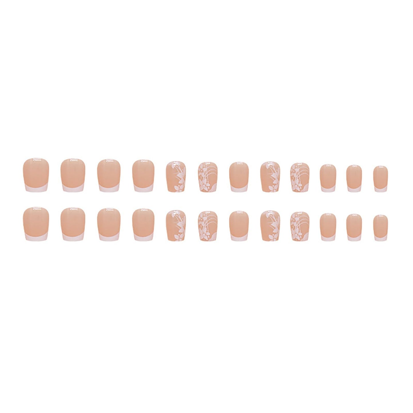 RTKHFZE Press on Nails French Tip Short Fake Nails Square Acrylic Nails with Cute Flower Designs Artificial Pink False Nails Stick on Nail for Women Manicure 24Pcs