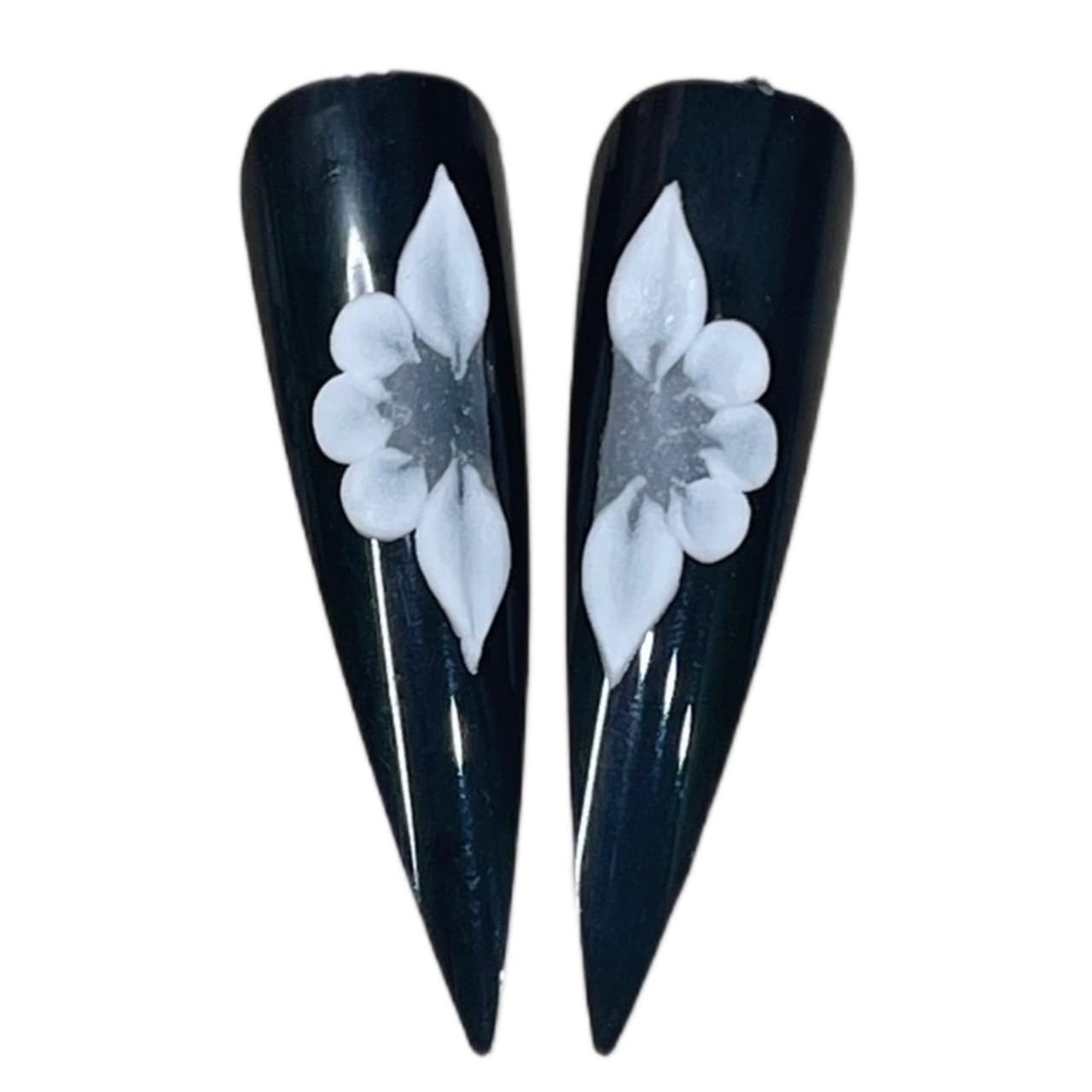 Set 10Pcs 3D Flowers Nails Charms With Rhinestone Gems Handmade by Acrylic Powder Design For Long Nail L,XL,XXL Flower Nail Art Floral Salon Decor Women Girls (White No Rhinestones-10Pcs)