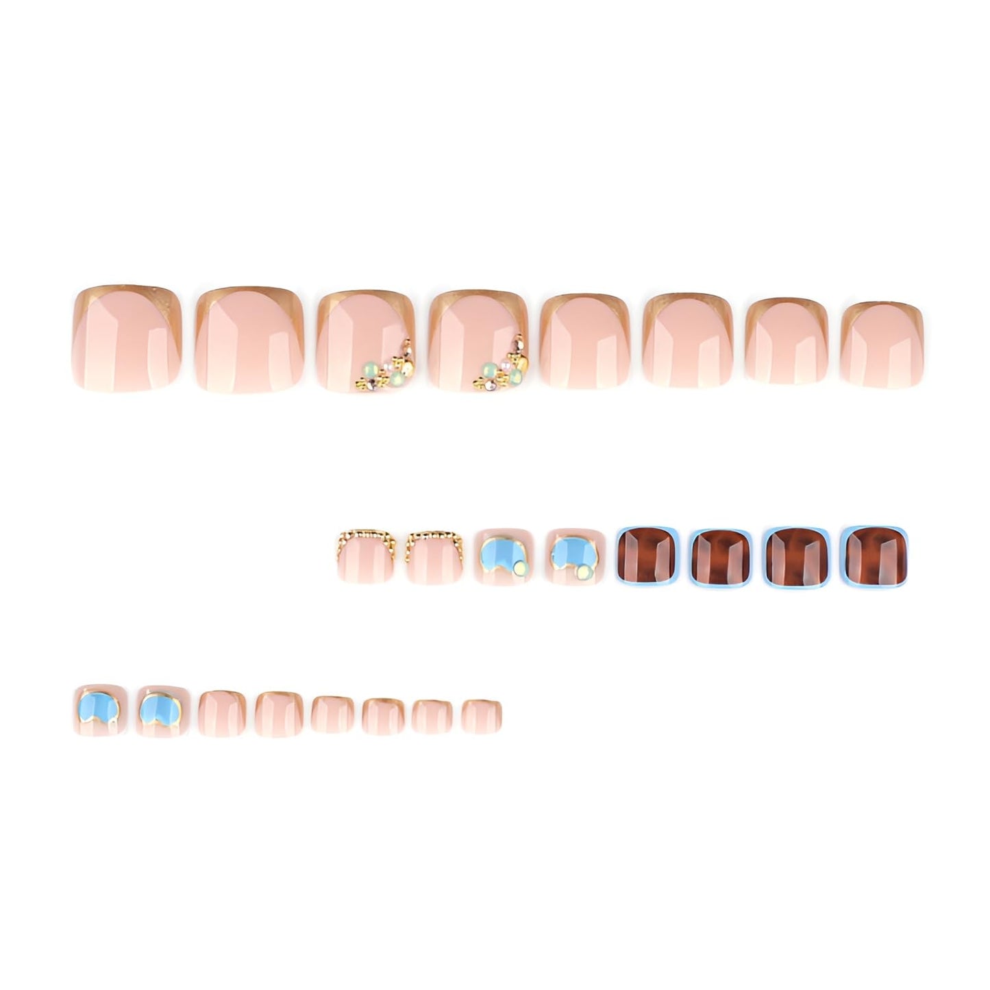 French Tip Press on Toenails Short Square Fake Toe Nails Leopard Print Toenail Press ons Rhinestones Glue on Toe Nail Glossy Glue on Toe Nail Acrylic Stick on Toenail for Women Set 24Pcs