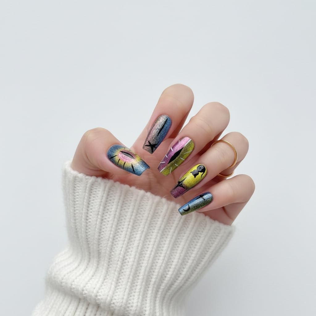 Handmade Press On Nails Demon Eye Reusable Stick On Fake Nails Luxury Elegant Sexy Style For Women Gift With Nail Glue M