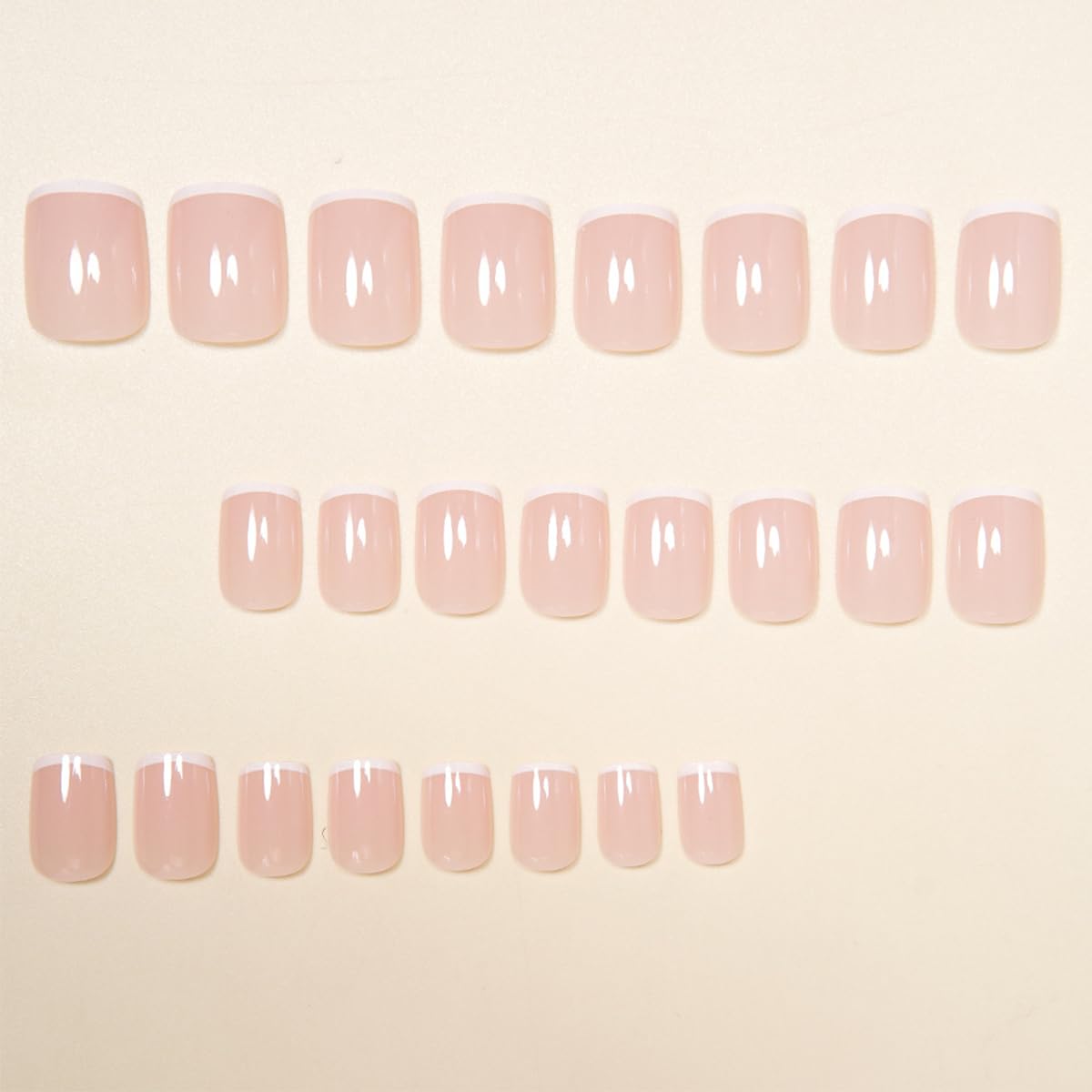 24Pcs Short Square French Tip Press on Nails Glossy Pink Fake Nails White Tips Full Cover Glue on Nails Reusable Acrylic False Nails for Women Salon Quality DIY Nail Art for Everyday Wedding Party