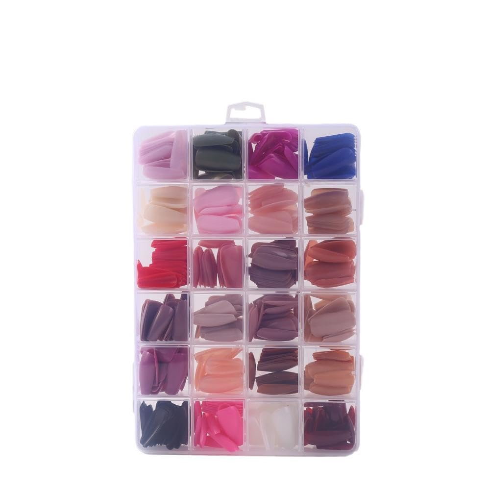 576Pcs Medium Coffin Press on Nails 24 Solid Color Fake Nails with Designs Short Ballerina False Nails Full Cover Color Glue on Nails Glossy Summer Stick on Nail Set for Women Girls Nail Art DIY