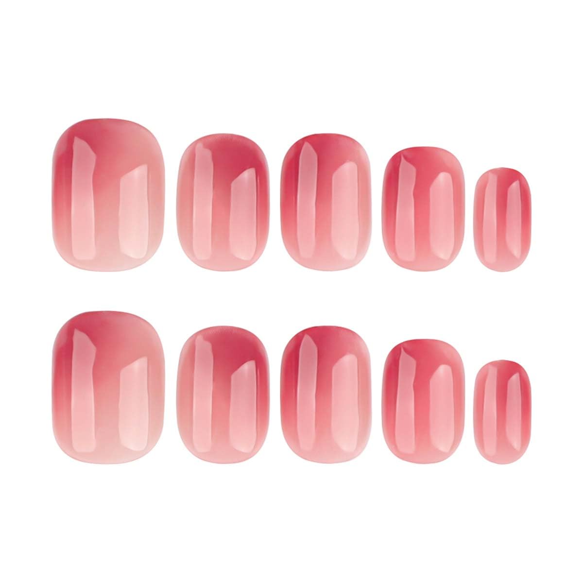 LINMEIZAI Press on Nails Extra Short Square, Jelly Pink Ombre Glue on Nails Fake Nails Press ons with Art Designs, Cute Glossy Acrylic Nail Kit for Women Girls, Reusable False Nails, 24 Pcs
