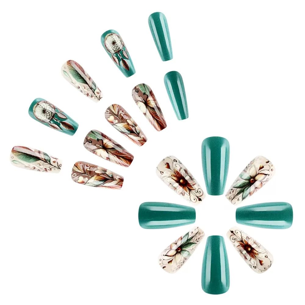 CTTHNBD Yellow French Tip Press on Nails Long - Square Fake Nails with Starfish Design - Glossy Stick on False Nails for Women 24 Pcs