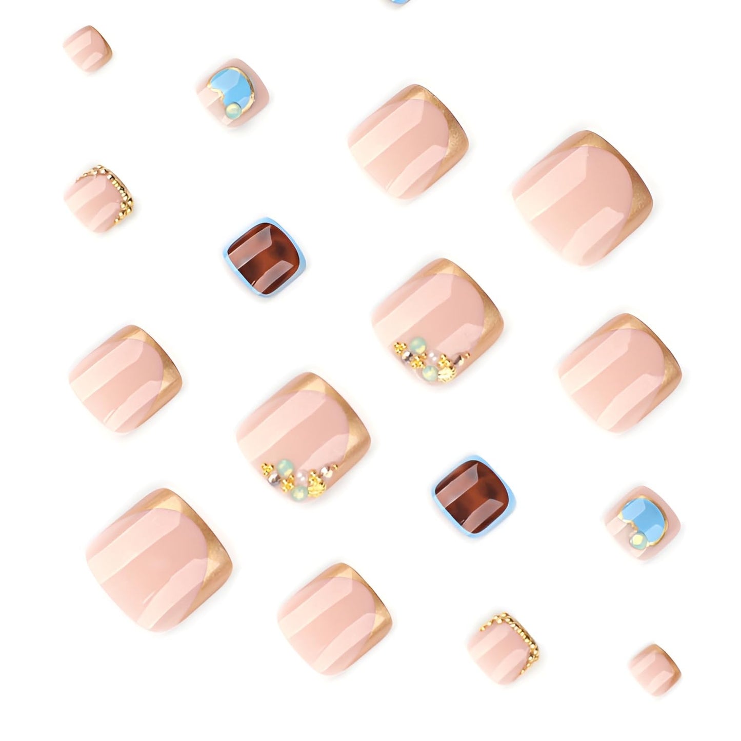 French Tip Press on Toenails Short Square Fake Toe Nails Leopard Print Toenail Press ons Rhinestones Glue on Toe Nail Glossy Glue on Toe Nail Acrylic Stick on Toenail for Women Set 24Pcs