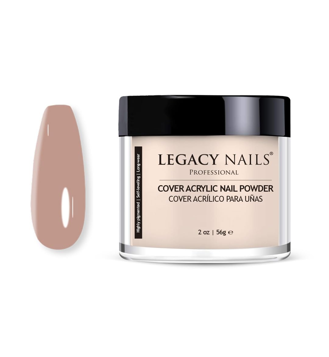 Legacy Nails Professional Cover ALMOND Acrylic Powder, 2 ounces - Ideal For French Nail Art, Full Coverage, Blending, Healthy Look Nail Extensions