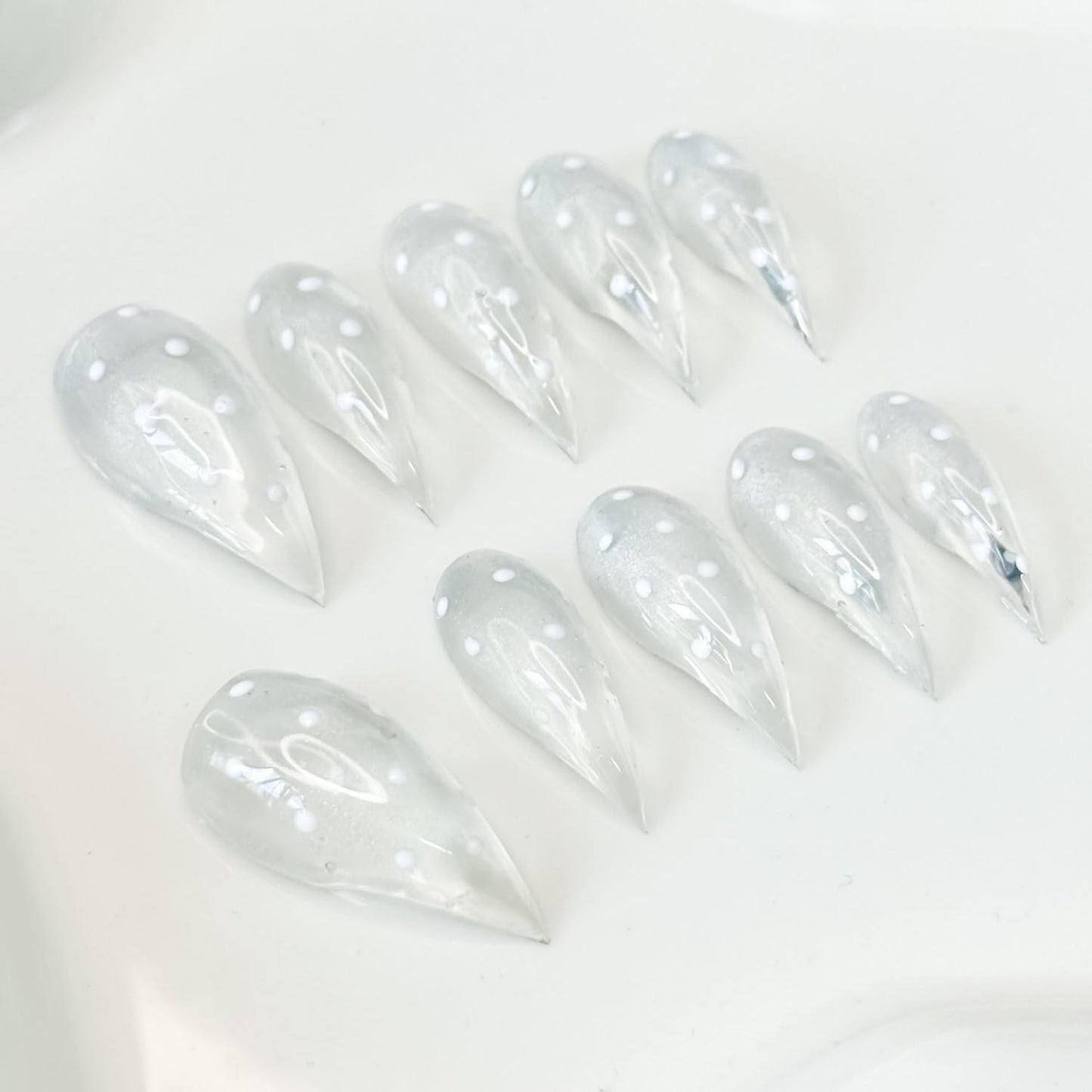 10 Pcs Handmade Press on Nails Curved Short Eagle Claw Fake Nails with Dot Designs Transparent Luxury Dragon Claw False Nails with Glue,Full Cover Acrylic Artificial Nail for Women(S)