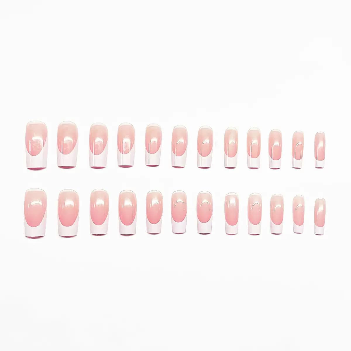 48Pcs White French Tip Press on Nails for Hands & Toes, Long Square Glossy Fake Nails, Short Square False ToeNails, Reusable Glue on Nails for Women Manicure & Pedicure Nail Kit