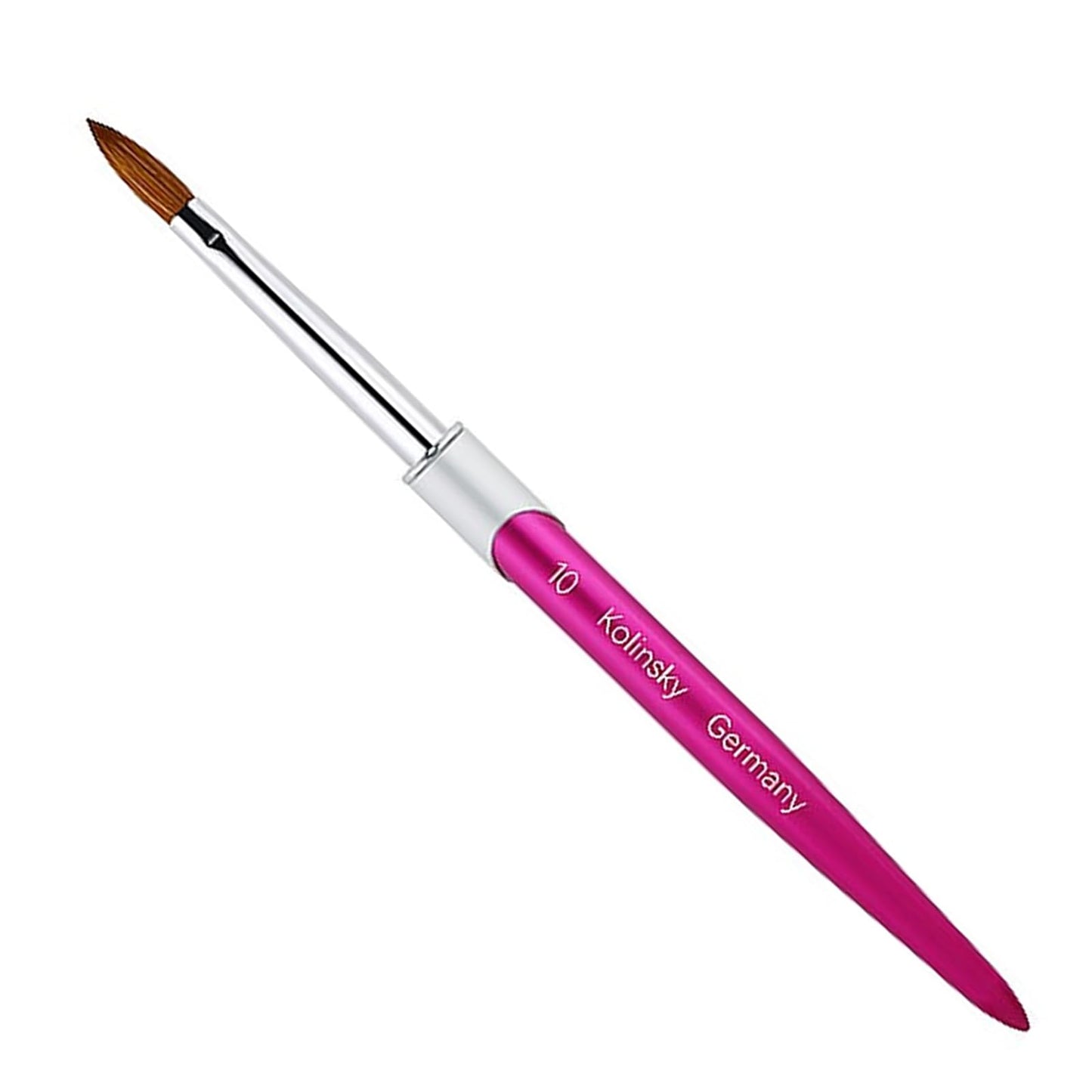 100% Pure Kolinsky Acrylic Nail Brush Size 10, Hair Acrylic Crystal Hot Red Pink with Silver Ferrule Round Shaped for Women Girls Manicure Tools Accessories