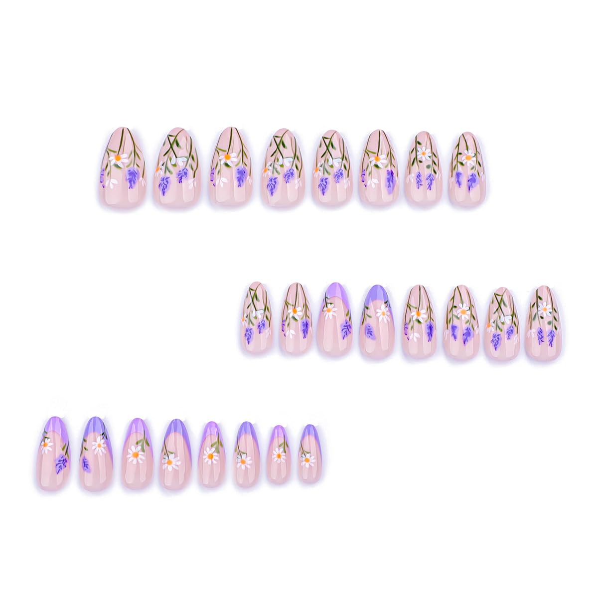 Purple French Tip Press on Nails Medium Almond Nails Lavender Fake Nails with Glue Purple French Nail Tip Acrylic Nails Design Full Cover False Nails Stick on Nails for Women DIY Manicure Tips