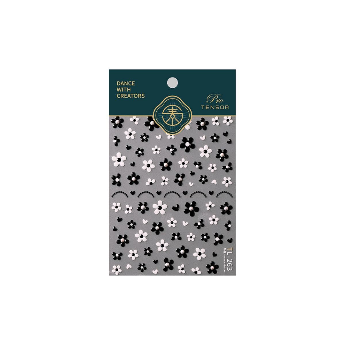 5D Embossed Flower Nail Art Stickers Black White Flower Nail Stickers with Pearl Design Self-Adhesive Nail Decals for Women Girls Spring Summer Manicure DIY Nail Supplies