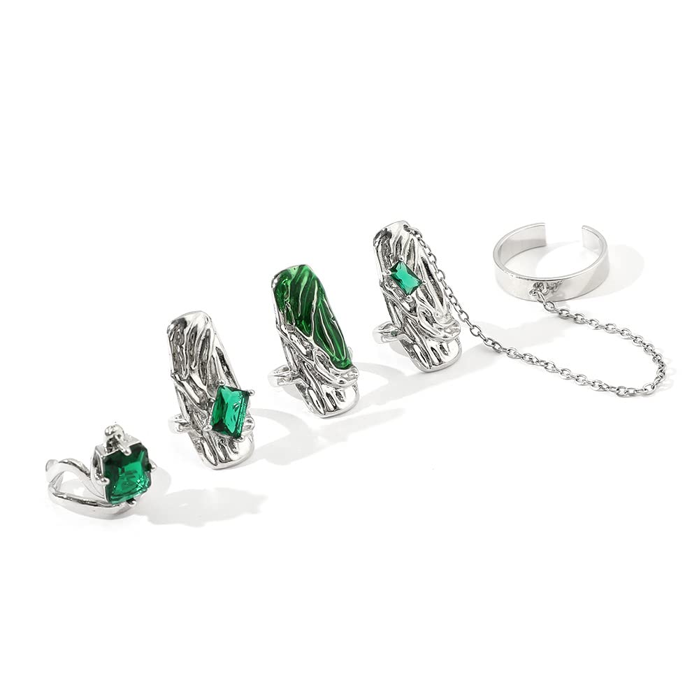 10Pcs Finger Tip Nail Rings for Women, Adjustable Opening Nail Art Charms Accessories, Finger Tip Ring Claw Rings Nail, Irregular Fingertip Nail Armor Ring Punk Jewelry Set (Green)