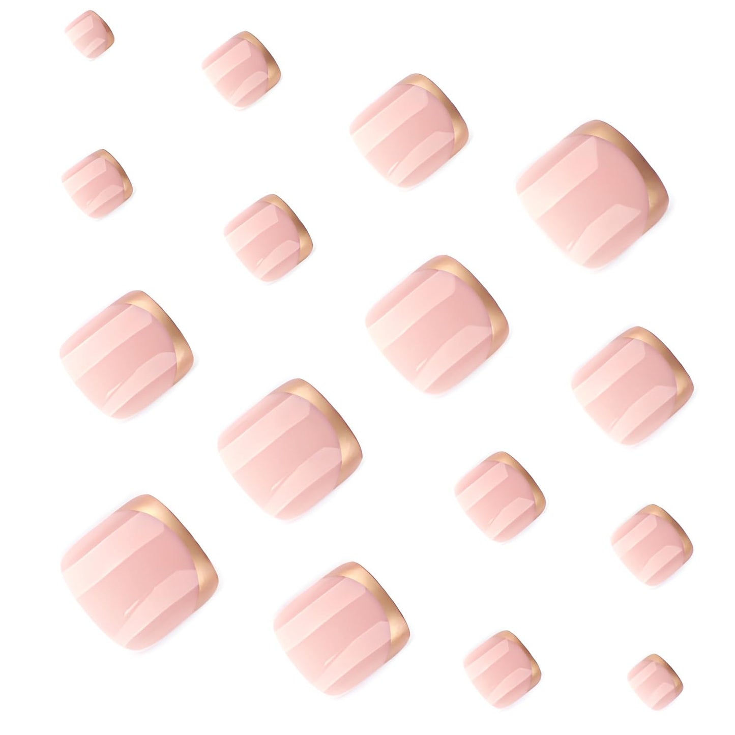 French Tip Press on Toenails Short Square Fake Toe Nails Nude Toenail Press ons Gold French Tip Glue on Toe Nail Glossy Full Cover False Toenails Acrylic Stick on Toenail for Women Set 24Pcs