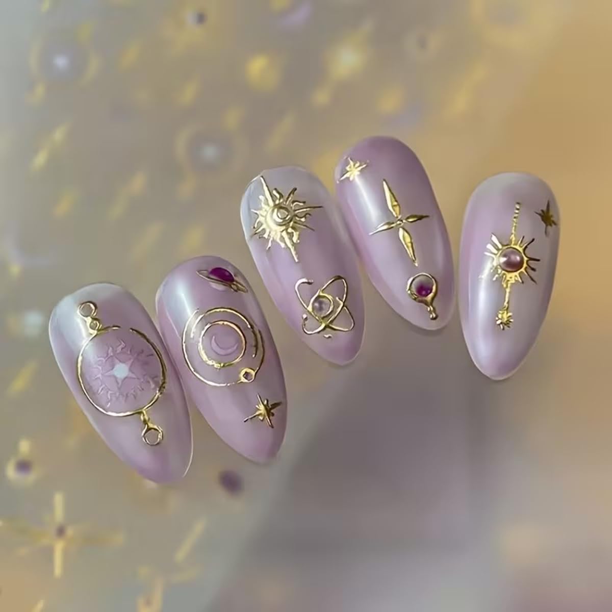 Star Moon Nail Stickers 5D Embossed Golden Planet Nail Art Decals 1PCS Purple& Golden Sun Stars Moons Planets Design 3D Self-Adhesive Nail Art Decorations Supplies Manicure Sliders for Women Girls